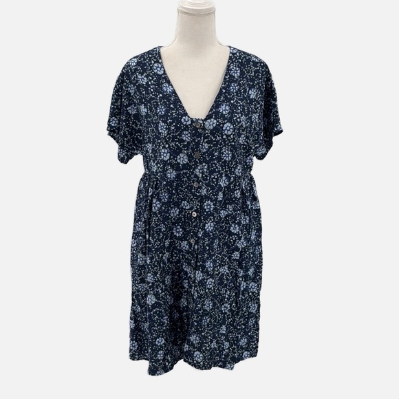 Madewell Button-Front V-Neck Mini Dress in Classic Indigo - Size Small - Picture 3 of 8